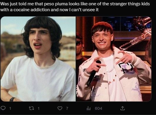 Las redes estallan con el parecido físico entre Peso Pluma y estos dos personajes de Stranger Things