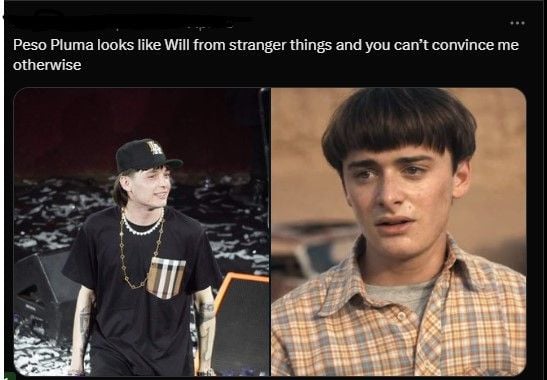 Las redes estallan con el parecido físico entre Peso Pluma y estos dos personajes de Stranger Things